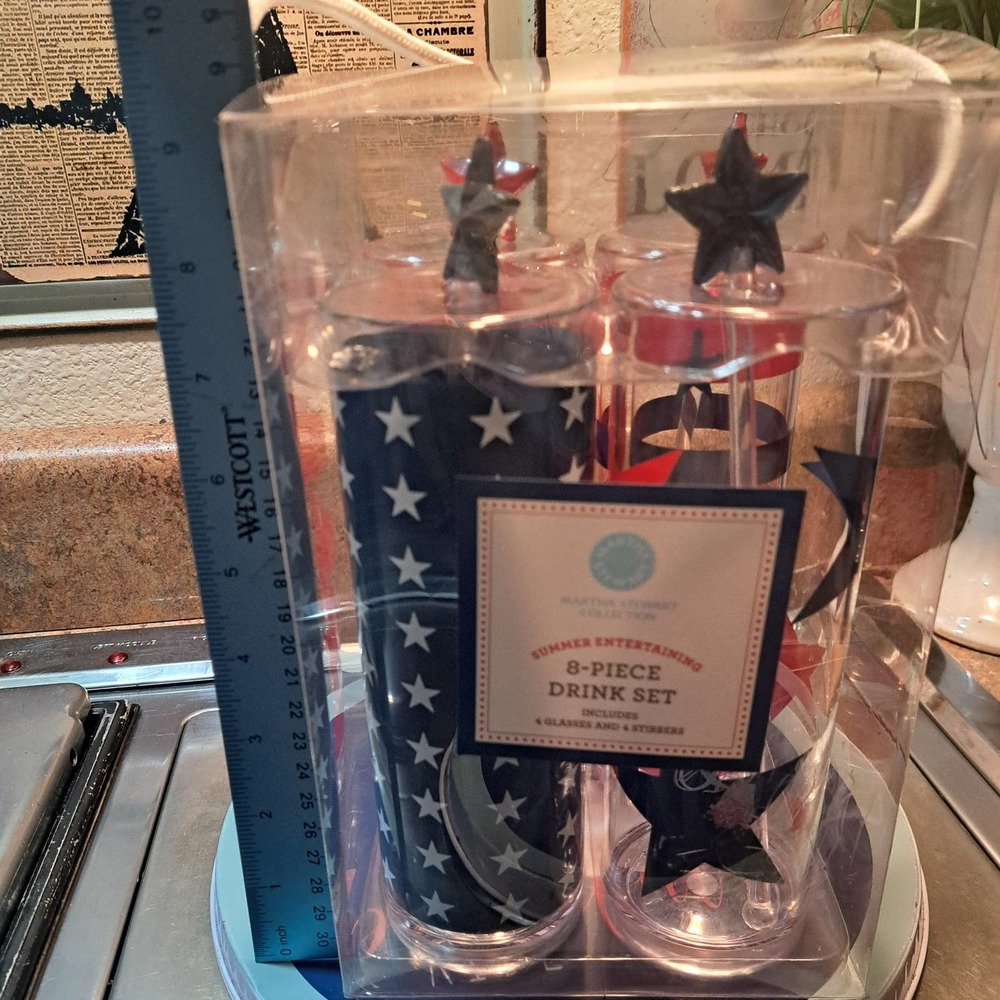 NEW In Box still sealed - Set of 4 Martha Stewart Tea Glasses & Stirrers